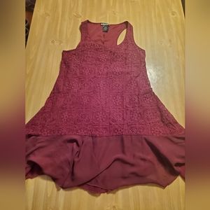 paper doll Burgundy Lace Midi Dress with Chiffon Hem